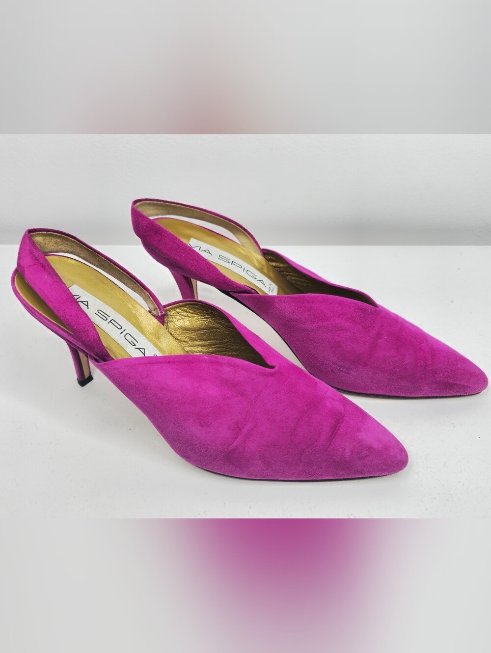 Vintage Via Spiga Magenta Suede Slingback Kitten Heels Made in Italy Size 9B